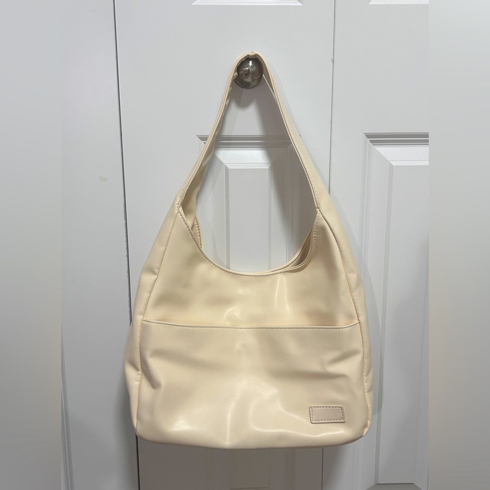 Slouchy Cream Coloured Vegan Leather Shoulder Bag